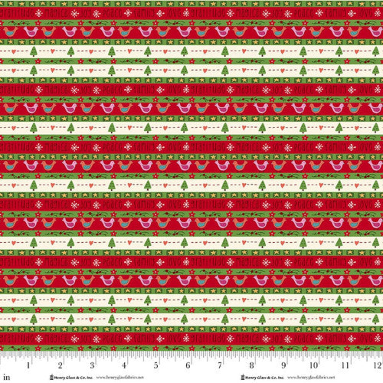 Fabric Henry Glass Red Folk Stripe Scandinavian Holiday by the Quarter Yard 3455-88